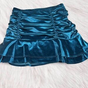 wild fable Shimmery Teal Ruched Mini Skirt with Flared Hem